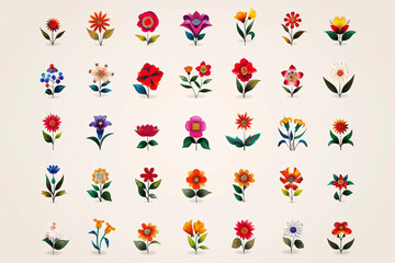 Colorful floral patterns on a light background featuring an assortment of different flowers and leaves