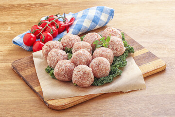 Raw pork meatball for cooking