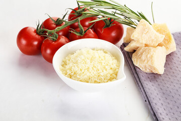 Shredded Italian hard parmesan cheese