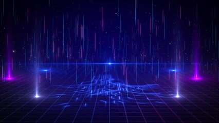 Digital 3D Virtual Space VR Cyberspace. 5g 6g technology high speed internet Data transfer technology. Cyberpunk, Big data and Cyberspace, blockchain Big Data Visualization. space background, 4K - Powered by Adobe