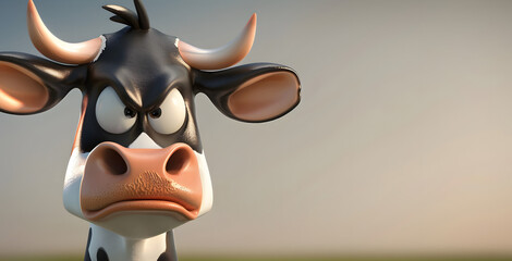 Cute Cartoon Angry Cow Character with Space for Copy