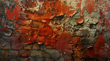 Obraz premium A wall with a red and white paint job that is peeling and has a lot of cracks