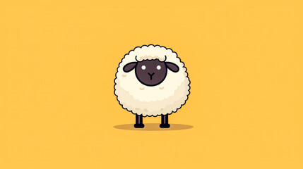 A cartoon sheep is standing on a yellow background