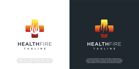 Health logo design template, medical health logo combination with fire in modern style vector	
