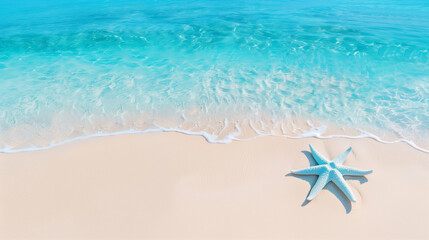 Serene Tropical Beach with Starfish. Soothing Waves and Crystal Clear Ocean Waters