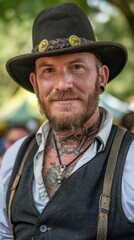 A bearded man wearing a wide-brimmed hat smiles at the camera