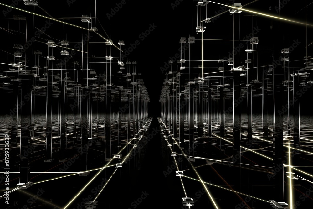 Aufkleber abstract digital network background with glowing lines and nodes, showcasing a futuristic and interc