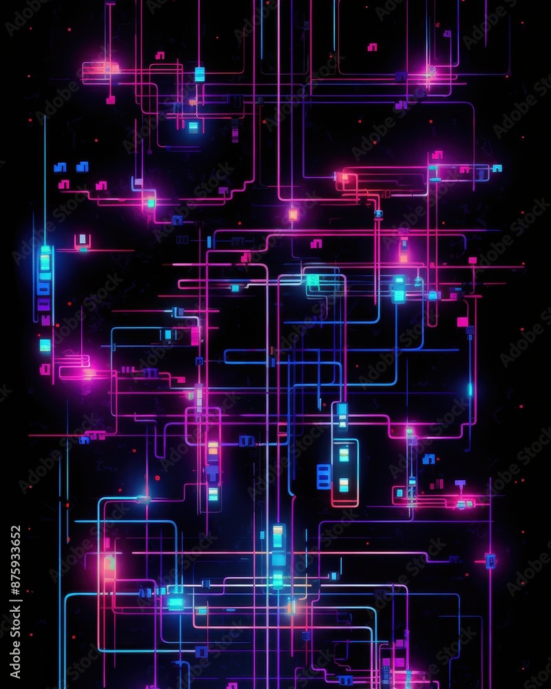 Leinwandbilder abstract digital neon circuit board pattern with futuristic technology network in vibrant colors on 