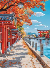 Obraz premium Autumn Path By The Canal