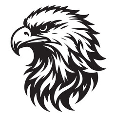 Fototapeta premium powerful black and white eagle head illustration, with dynamic, flame-like feathers and a fierce, focused eye