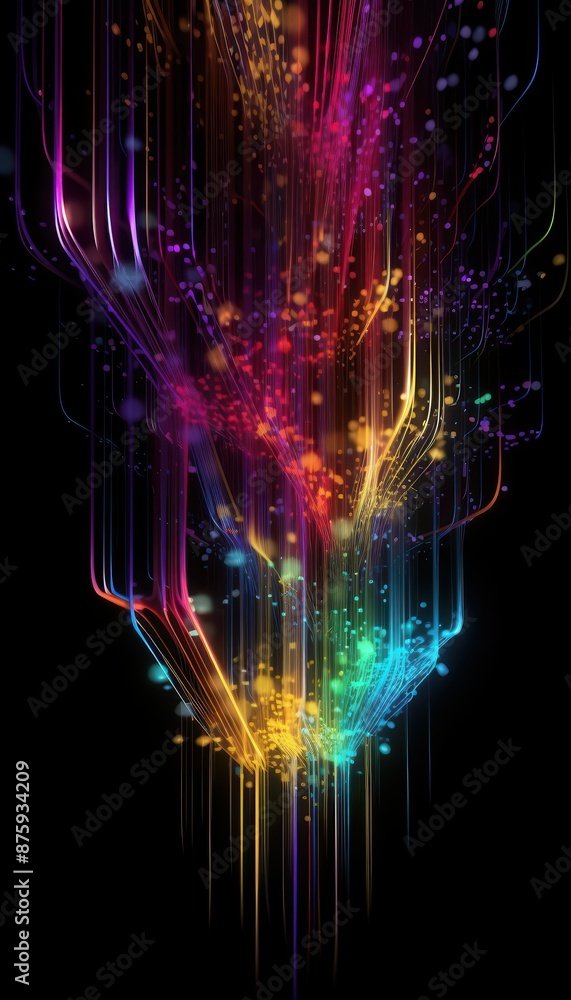 Leinwandbilder vibrant abstract digital art with glowing neon colors in a dark background, creating a dynamic and m