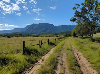 Scenic Dirt Road Leading to Mountain Range