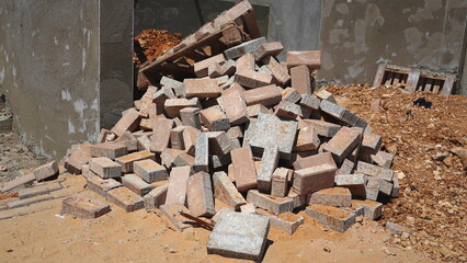 Pile Of Bricks Construction Site Close-Up View