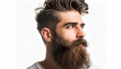 A man with a beard and hair looking up.