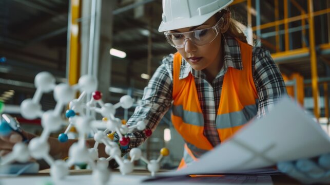 Female engineer working in molecular science, DNA molecular model structure, business teamwork concept. India - Powered by Adobe