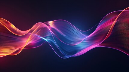 Fototapeta premium Flowing neon curves form dynamic lines against a dark backdrop, evoking movement and energy in a contemporary, digital aesthetic.