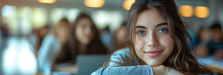 Fototapeta premium Diverse Students Collaborate in Innovative High-Tech Classroom
