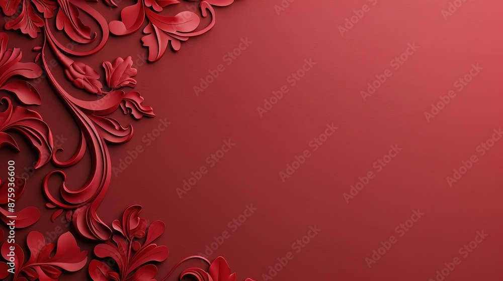Poster vibrant red ornamental design background with ample negative space for text or graphics