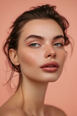 Naklejka premium A woman with a pink background and makeup.