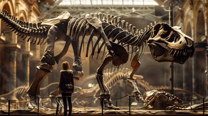 Obraz premium Studying a dinosaur skeleton in a bone museum very detailed and realistic shape