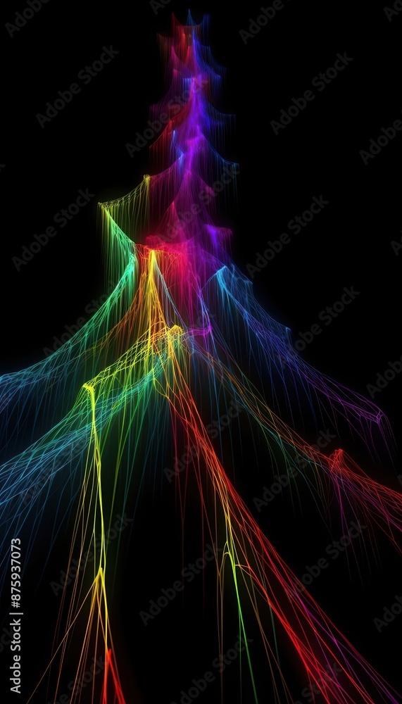 Aufkleber abstract neon light trails forming a tree-like shape against a dark background, creating a stunning 