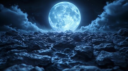 Full Moon Over Rocky Landscape.