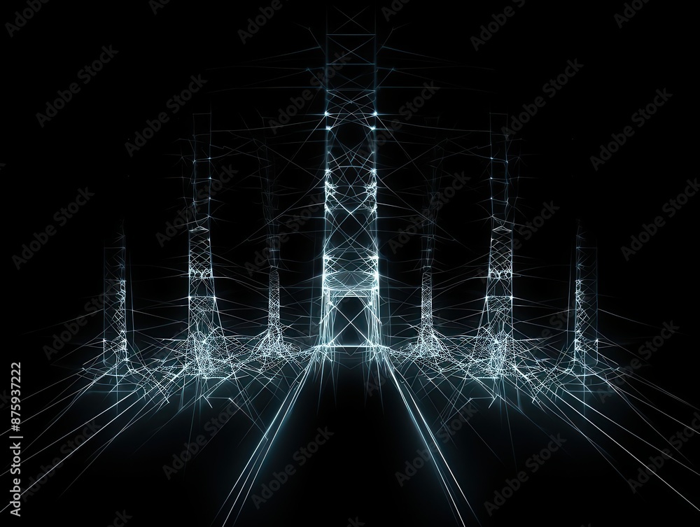 Poster abstract digital network wireframe glowing in the dark, showing futuristic and technological concept