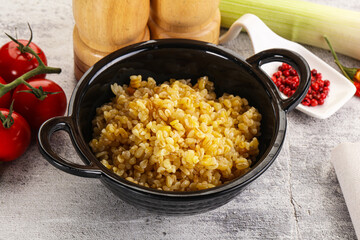 Boiled bulgur wheat in the bowl