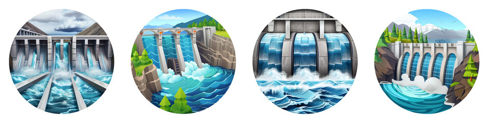 Naklejka premium Hydroelectric Power clipart collection, symbol, logos, icons isolated on transparent background