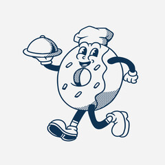 mascot character donut with retro style good for food branding, good company, groovy style, food mascot
