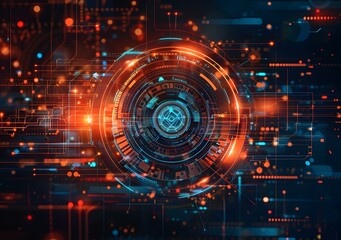 Obraz premium futuristic technology background with orange and blue glowing circle