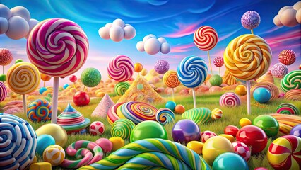 Vibrant lollipop candies in a Candy Land themed setting , candy, sweets, colorful, vibrant, lollipops, candy land