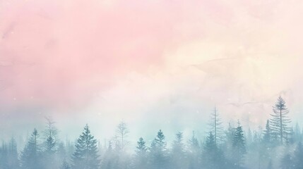 Winter Tranquility: Subtle Pastel Forest Scene with Snowy Mist