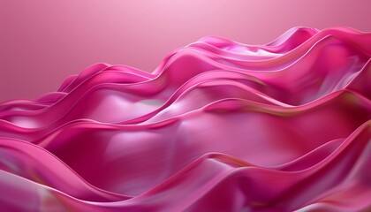 Fototapeta premium Surreal Pink Waves of Abstract Smooth Lines Under Lighting, Magenta Background, Copy Space