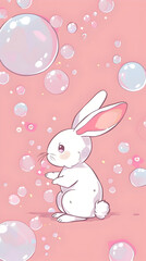 Cute bunny with bubbles illustration | High Quality | Wallpaper	