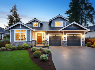 A Welcoming Suburban Home Basking in Twilight's Embrace