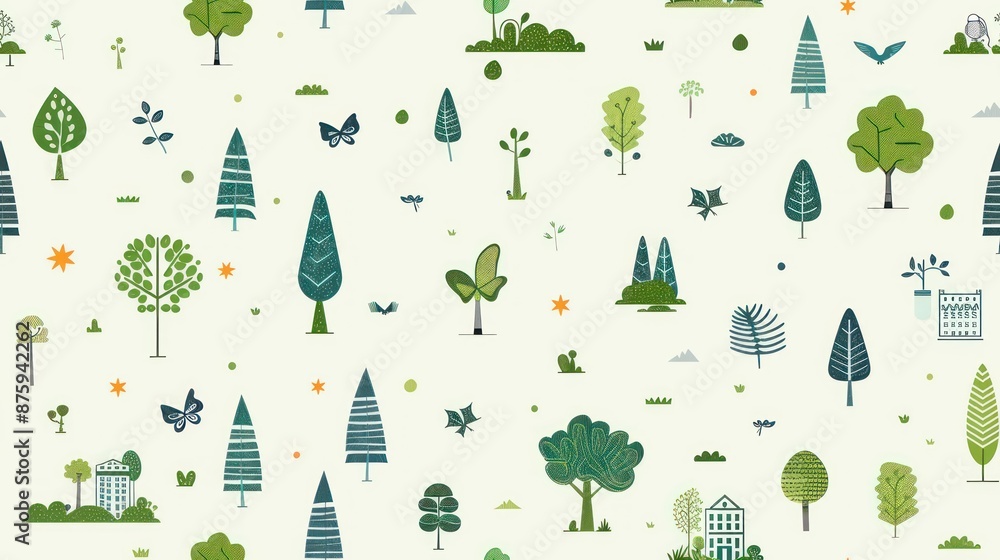 Poster Illustrated Green Forest Pattern