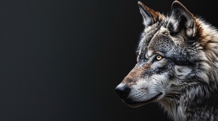 Obraz premium Grey wolf with intense eyes in a close-up shot.