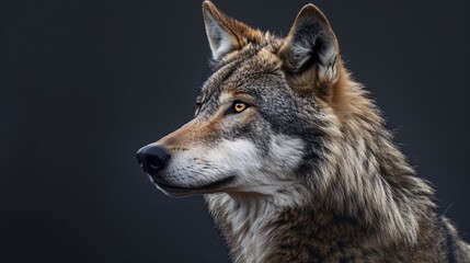 Fototapeta premium Close-up view of a grey wolf's face and fur.