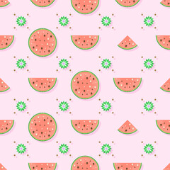 Seamless Pattern Abstract Elements Fruits Food Watermelon Vector Design Style Background Illustration Texture For Prints Textiles, Clothing, Gift Wrap, Wallpaper, Pastel