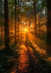 The sun shines through the forest