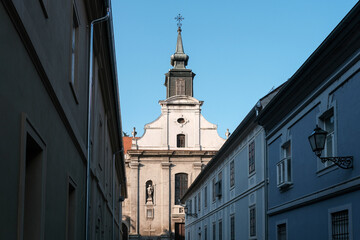 View of St. George Church on sunny summer morning. Petrovaradin, Serbia.