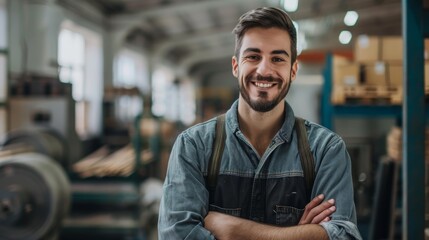 Smiling Carpenter in Workshop - Portrait of a Happy Craftsman