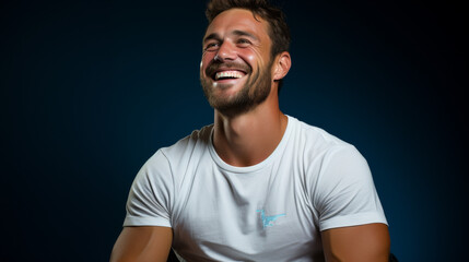 Happy Man Seated in Photography Studio