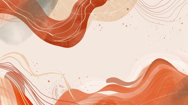 Abstract horizontal banner with vintage fluid shapes in neutral terracotta colors for social media marketing and branding