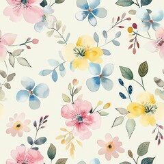 Seamless pattern of a nice drawn flowers. Nice watercolor tileable pattern