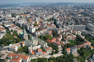 Birds eye view of Belgrade on sunny day. Serbia.
