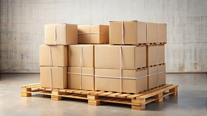 Tied together cardboard waste on a pallet , recycling, waste management, cardboard boxes, reuse, sustainable