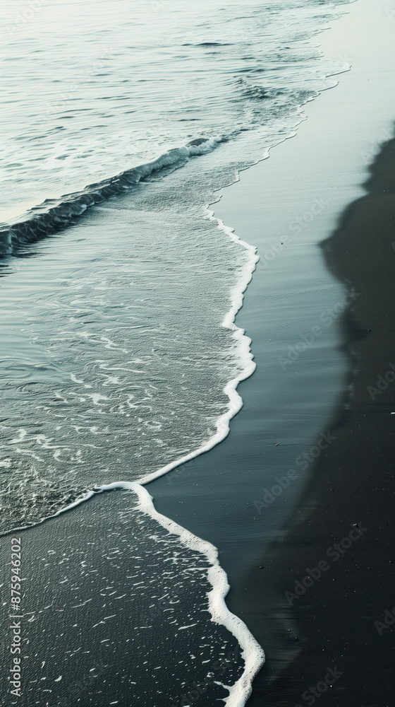 Poster ocean waves on the edge of a sandy shore line. background image. created with generative ai technolo