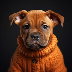 Obraz premium Adorable Brown Puppy Wearing An Orange Sweater